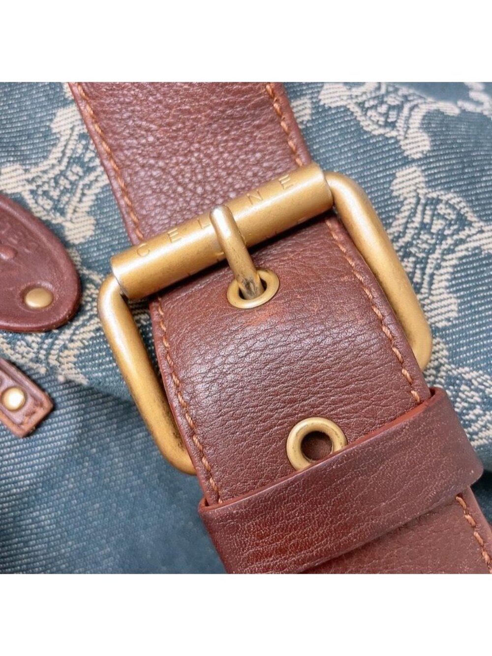 Celine Paris Macadam Denim Shoulder Bag Triomphe Hobo - Picture 5 of 8